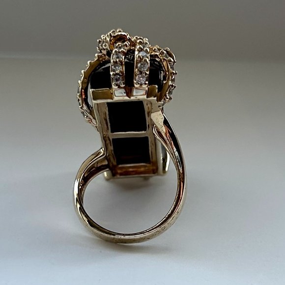 Andara Design 18K GOLD PLATED SIAM RED CRYSTAL & CZ BOW RING - Picture 7 of 15